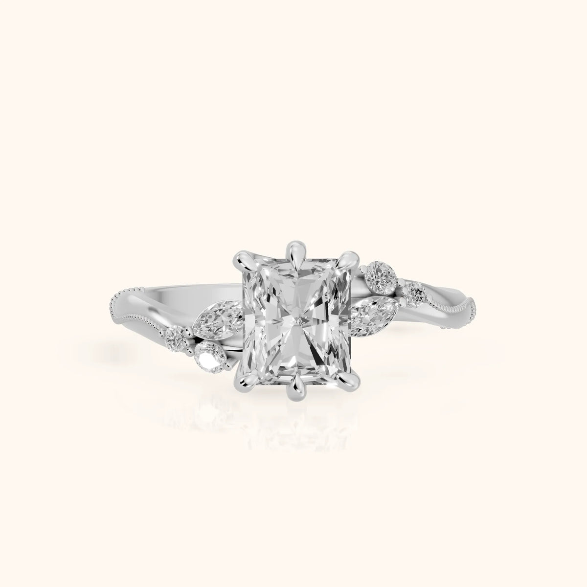 Joanna Milgrain Twist Radiant Diamond Engagement Ring in Platinum - FrontView.webp