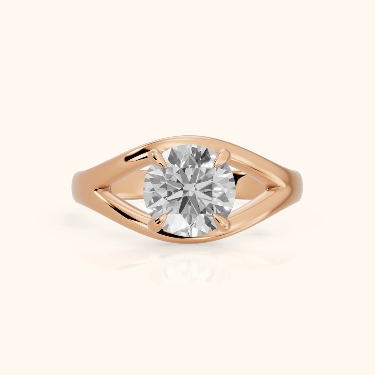 Madeleine Split Shank Round Diamond Engagement Ring in Rose Gold - FrontView.webp