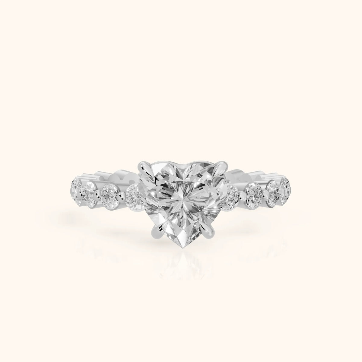 Piper Sidestone Heart Diamond Engagement Ring in White Gold - FrontView.webp