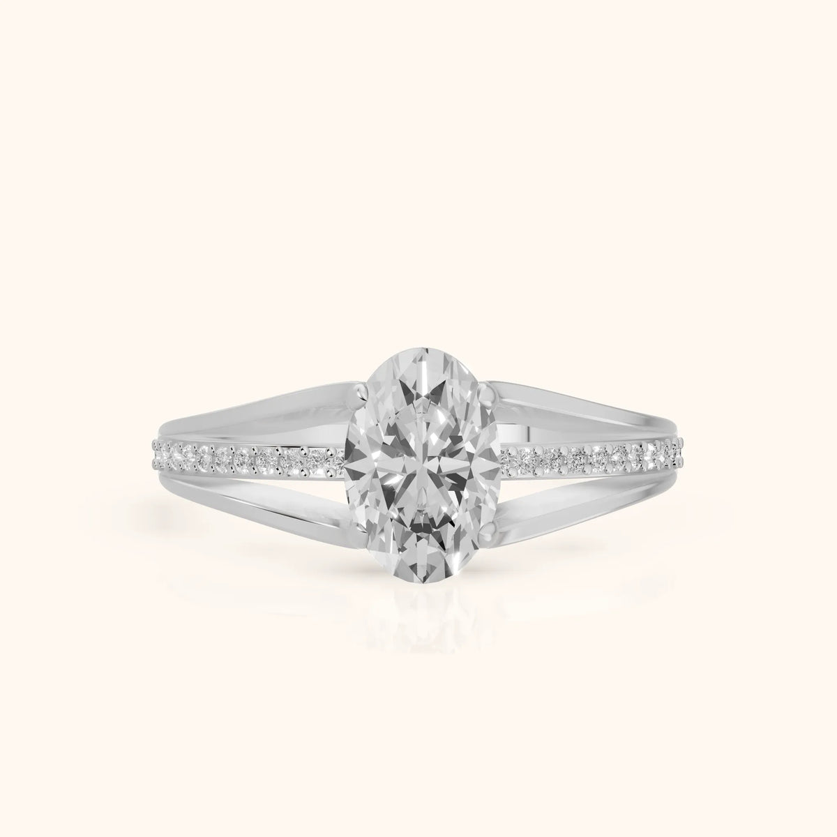 Lucinda Split Shank Oval Diamond Engagement Ring in Silver - FrontView.webp