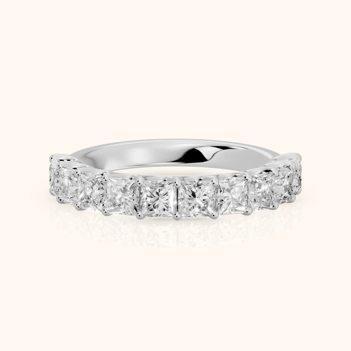 Pia Shared Prong Princess Diamond Half Eternity Band in Silver - FrontView