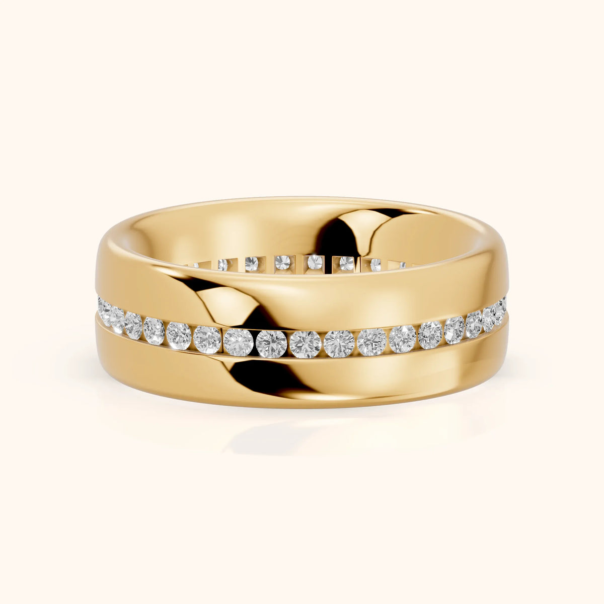 Azura Channel Set Round Diamond Eternity Band in Yellow Gold - FrontView