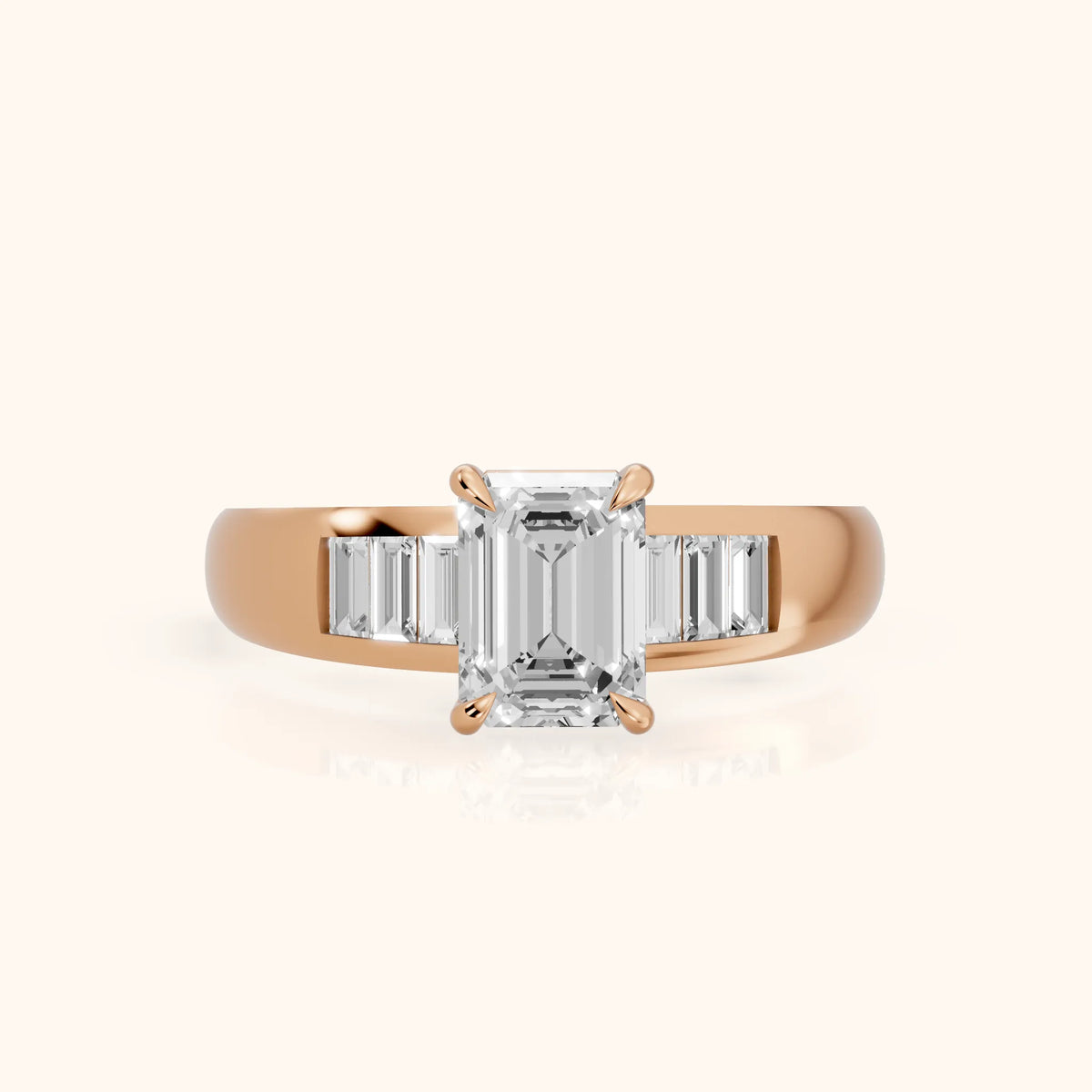 Elsie Channel Set Emerald Diamond Engagement Ring in Rose Gold - FrontView.webp