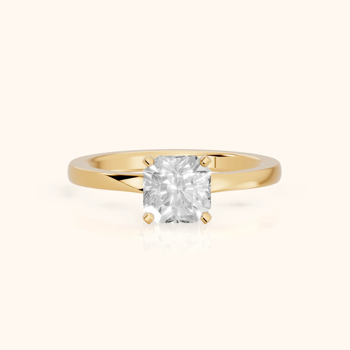 Matilda Cathedral Solitaire Asscher Diamond Engagement Ring in Yellow Gold - FrontView.webp