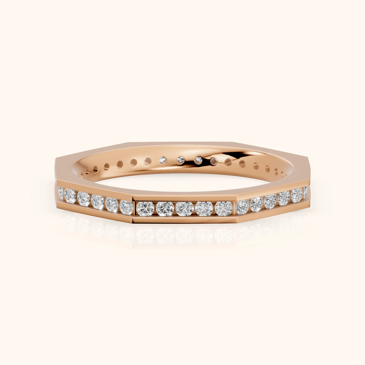 Sasha Channel Set Round Diamond Eternity Band in Rose Gold - FrontView