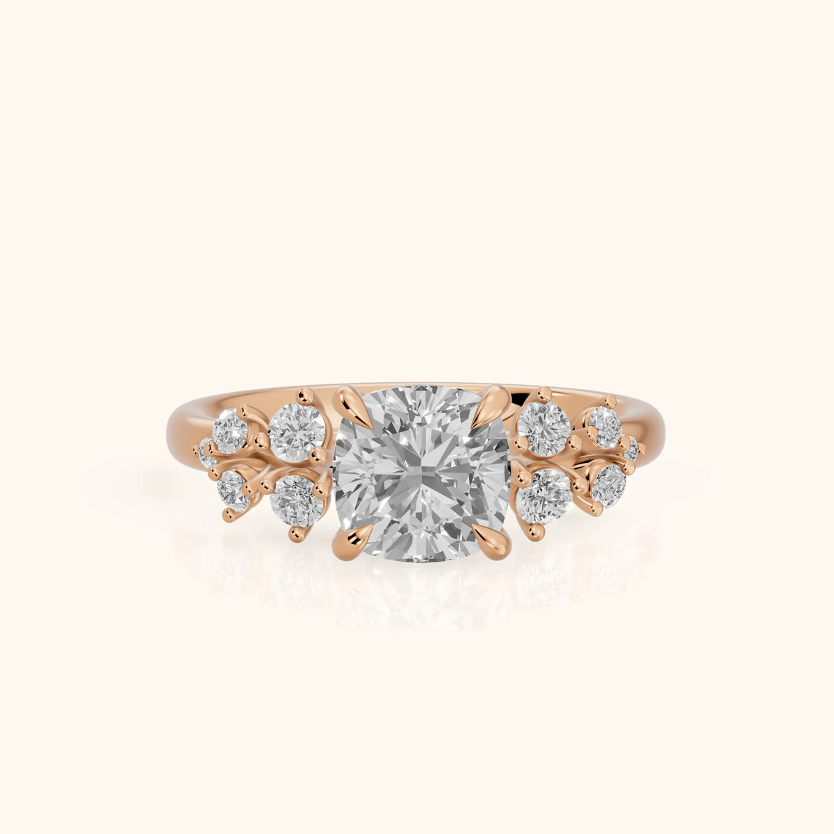Mirabelle Cluster Cushion Diamond Engagement Ring in Rose Gold - FrontView.webp