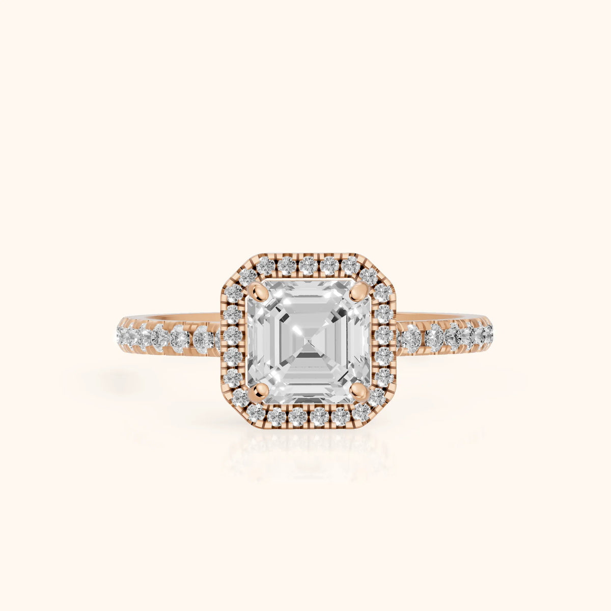 Mabel Halo French Pavé Asscher Diamond Engagement Ring in Rose Gold - FrontView.webp