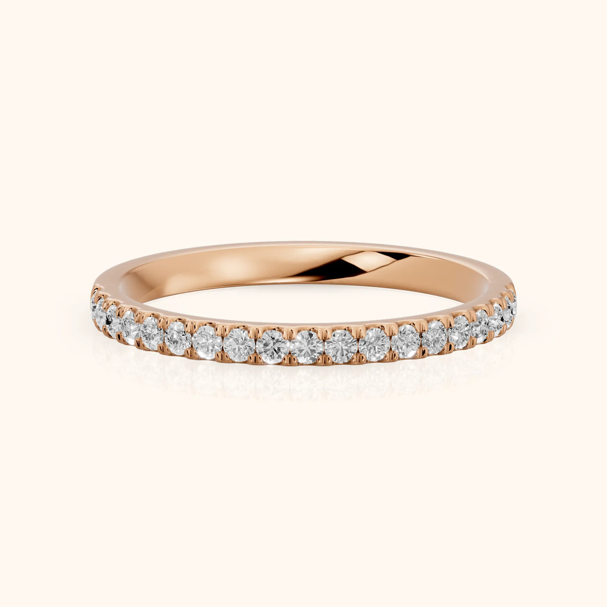 Avani French Pavé Round Diamond Half Eternity Band in Rose Gold - FrontView