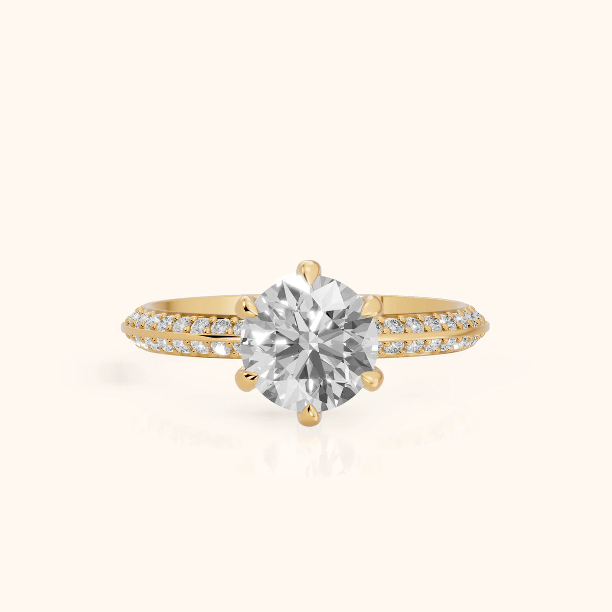 Meredith Knife Edge Pavé Round Diamond Engagement Ring in Yellow Gold - FrontView.webp