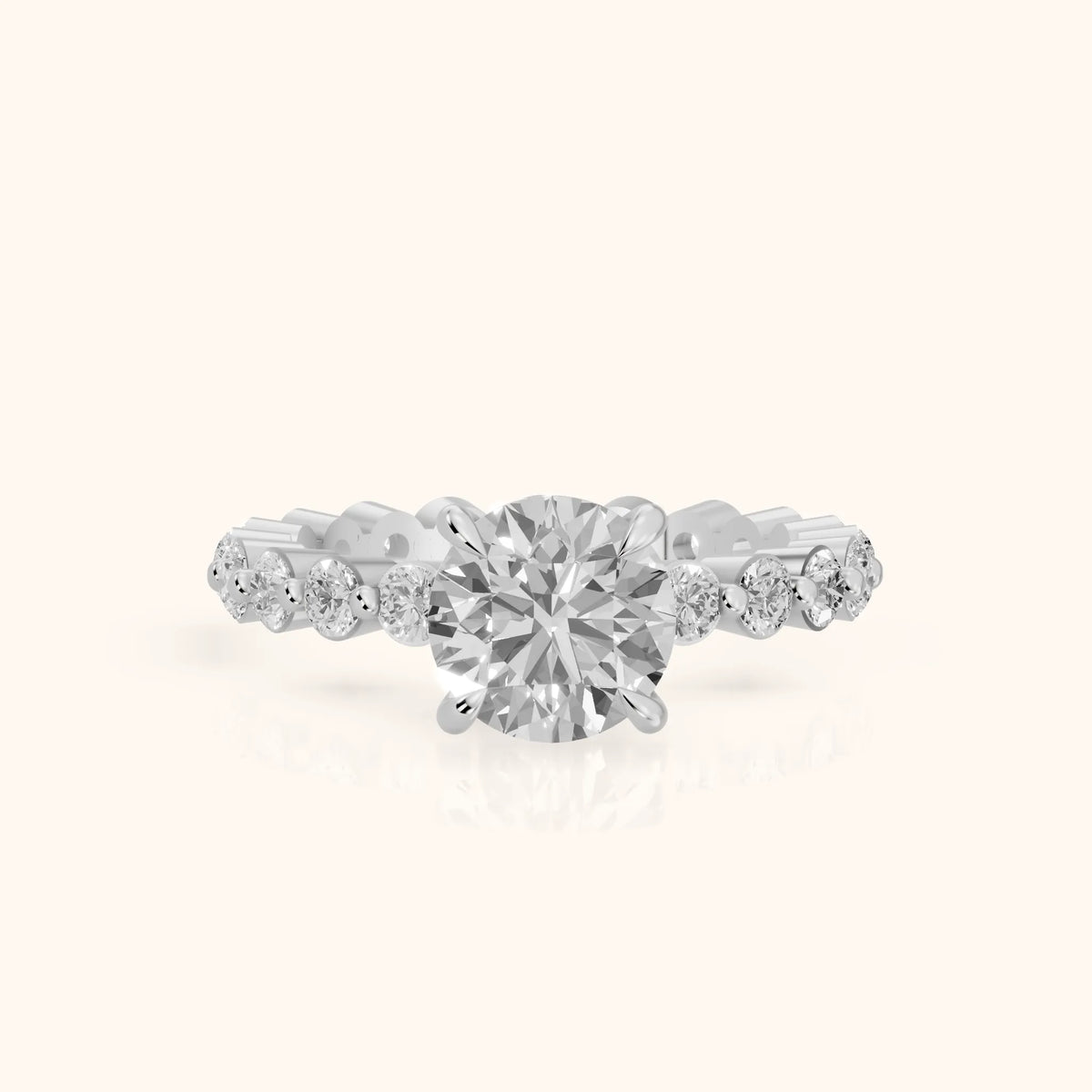 Piper Sidestone Round Diamond Engagement Ring in White Gold - FrontView.webp
