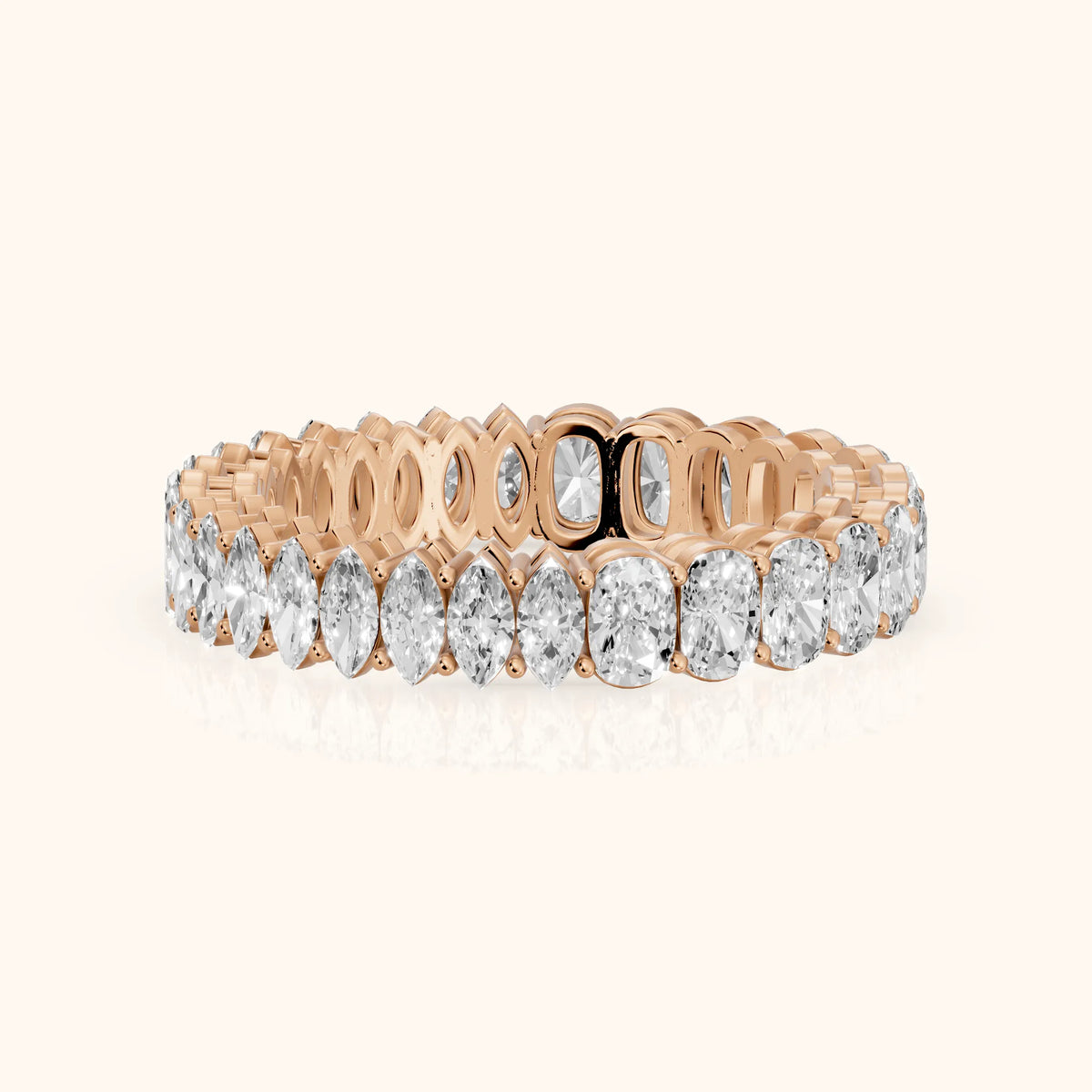 Tania Shared Prong Marquise & Cushion Diamond Eternity Band in Rose Gold - FrontView