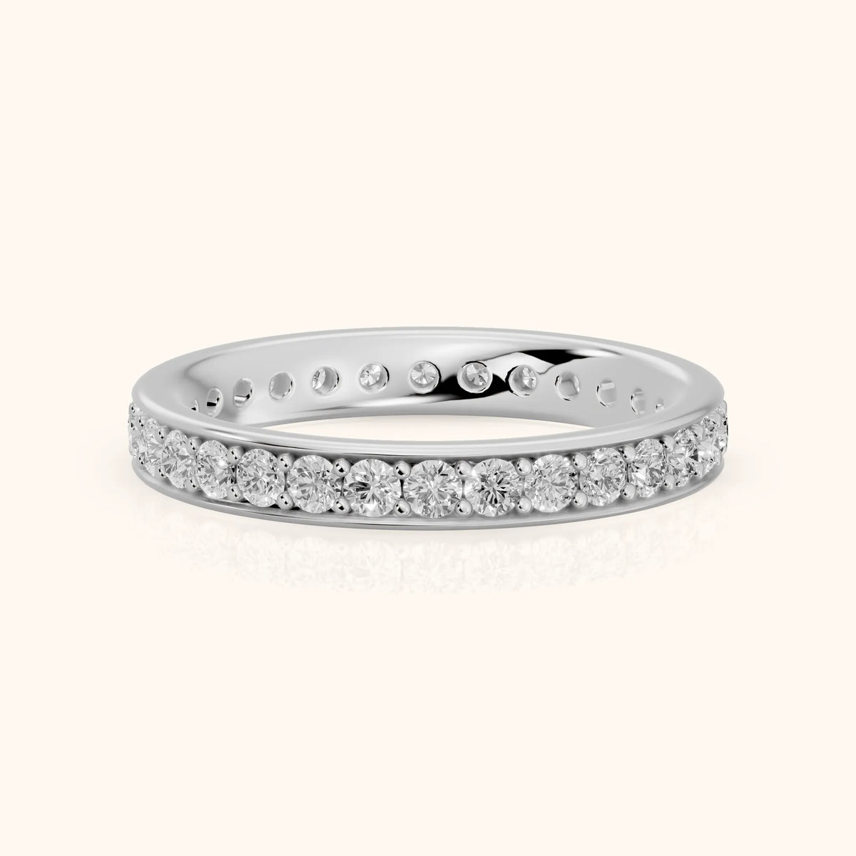 Belen Channel Set Round Diamond Eternity Band in Silver - FrontView