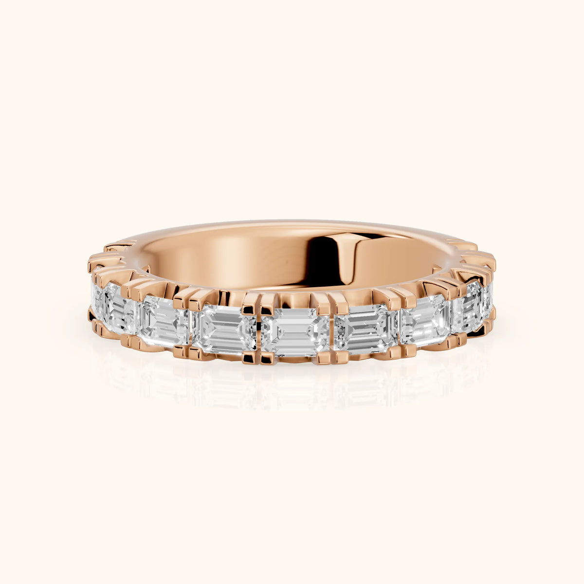 Melina Shared Prong Emerald Diamond Half Eternity Band in Rose Gold - FrontView