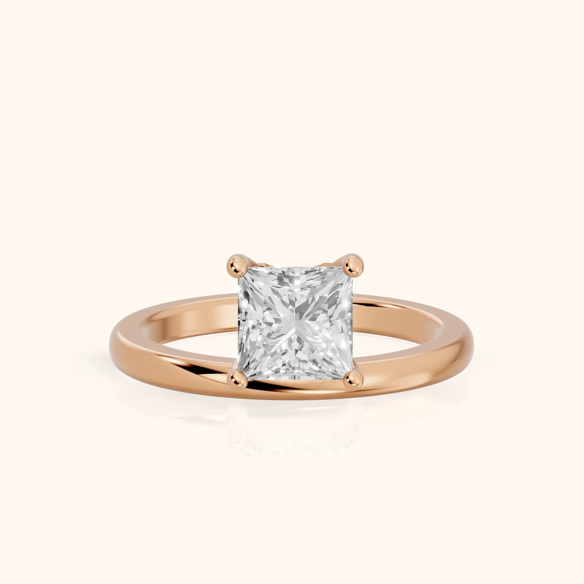 Maisie Four Prong Solitaire Princess Diamond Engagement Ring in Rose Gold - FrontView.webp