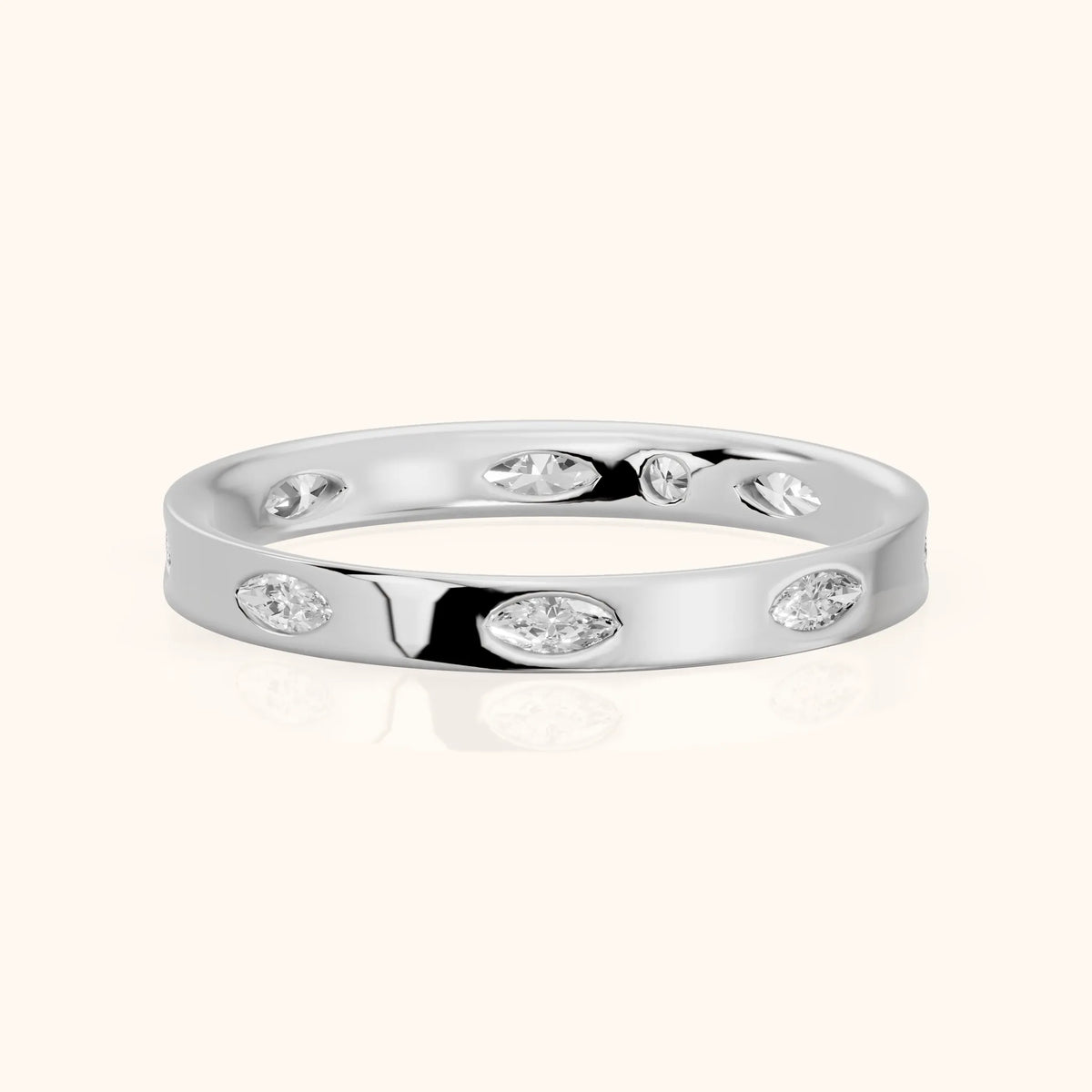 Samira Bezel Marquise & Round Diamond Eternity Band in White Gold - FrontView