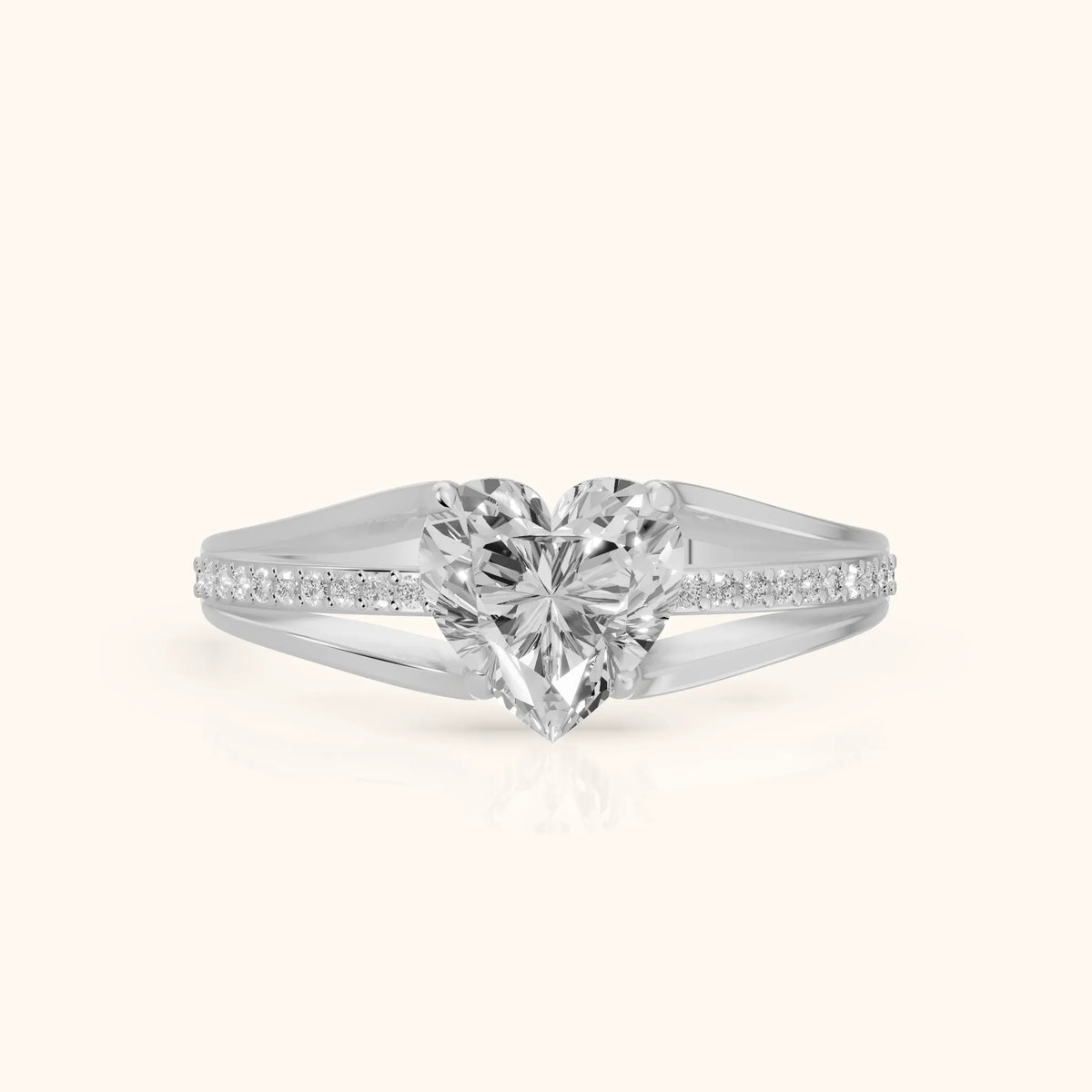 Lucinda Split Shank Heart Diamond Engagement Ring in Platinum - FrontView.webp