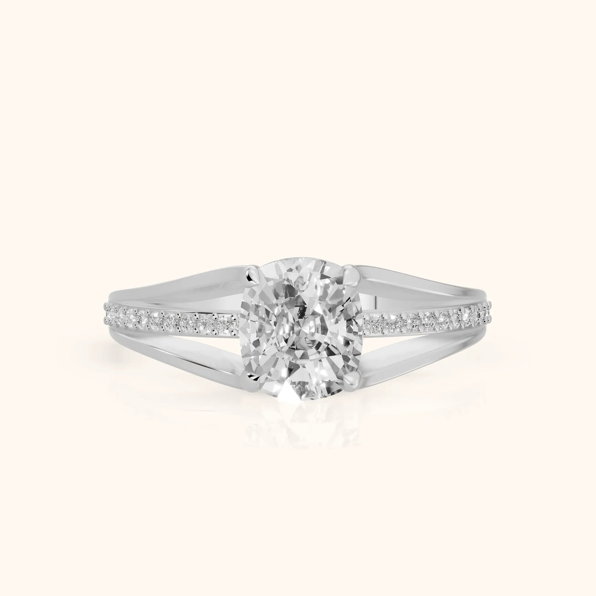 Lucinda Split Shank Cushion Diamond Engagement Ring in Platinum - FrontView.webp