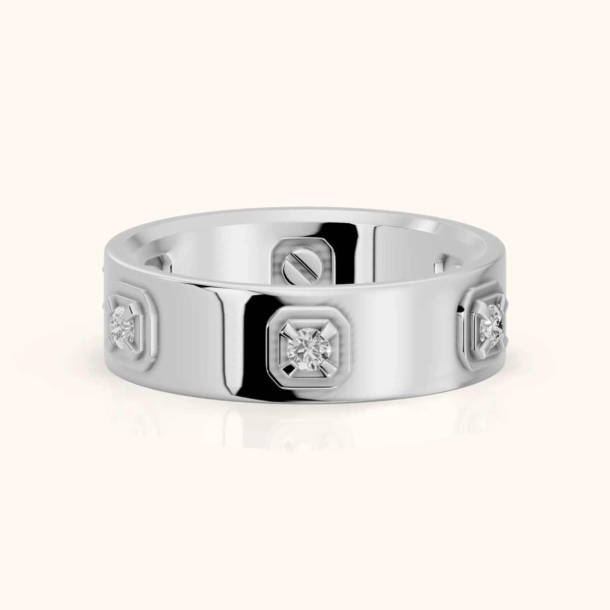 Paloma Compass Prong Round Diamond Wedding Band in White Gold - FrontView