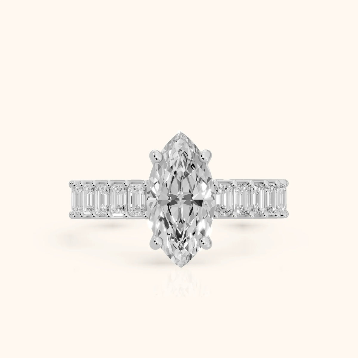Mallory Shared Prong Marquise Diamond Engagement Ring in Silver - FrontView.webp