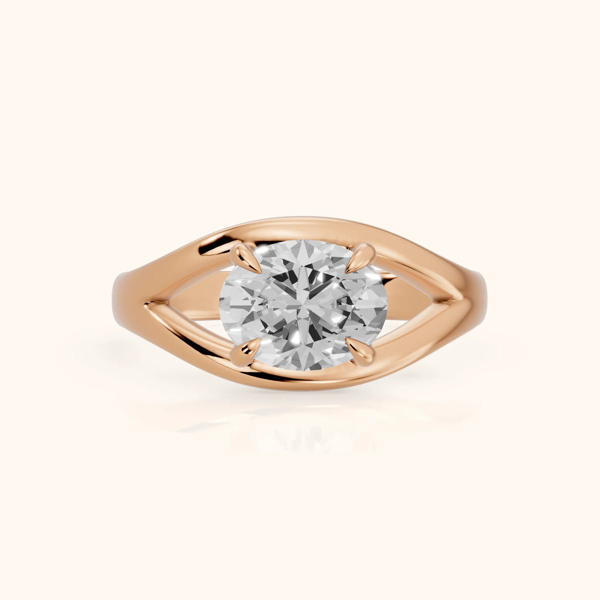 Madeleine Split Shank Oval Diamond Engagement Ring in Rose Gold - FrontView.webp