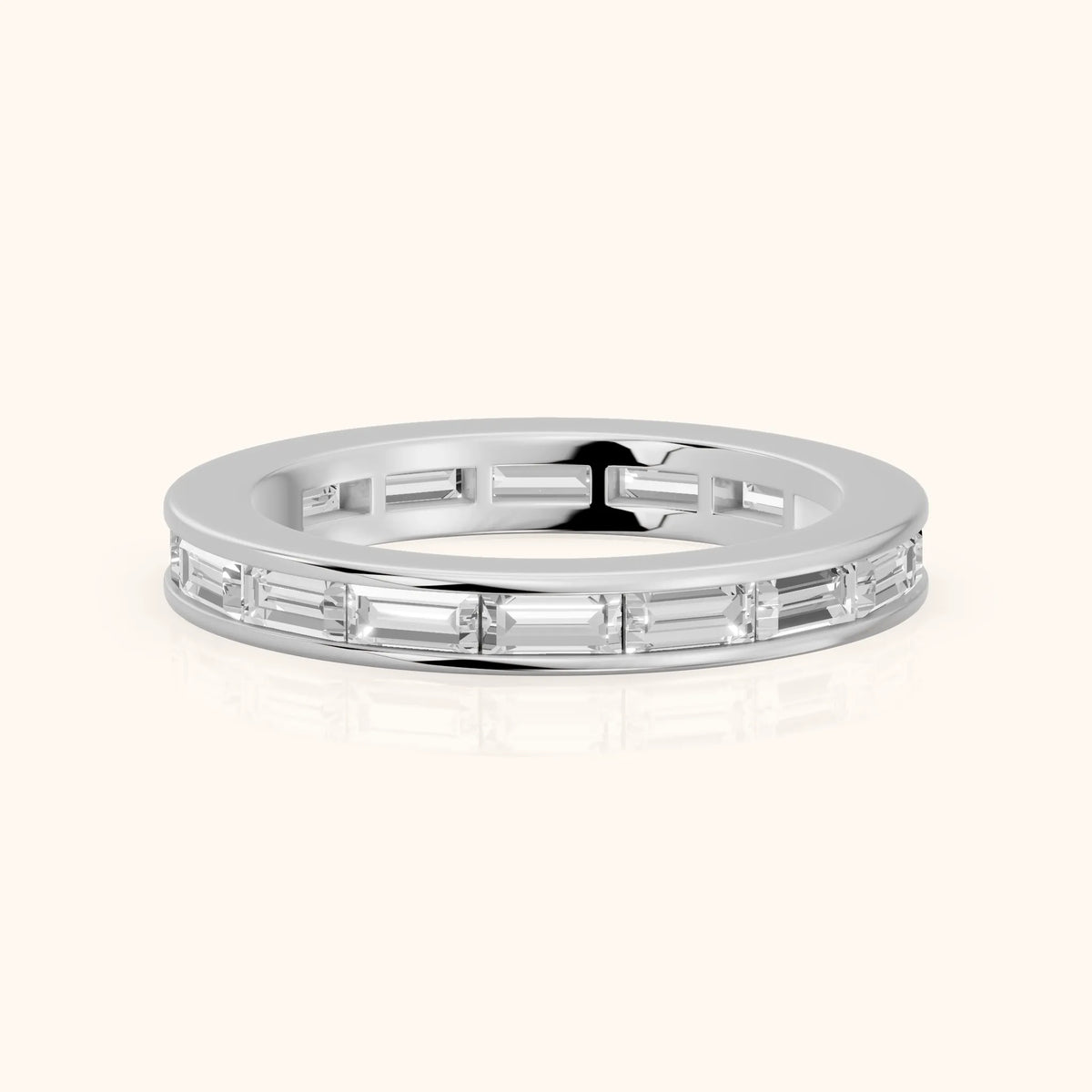 Marisol Channel Set Baguette Diamond Eternity Band in Silver - FrontView