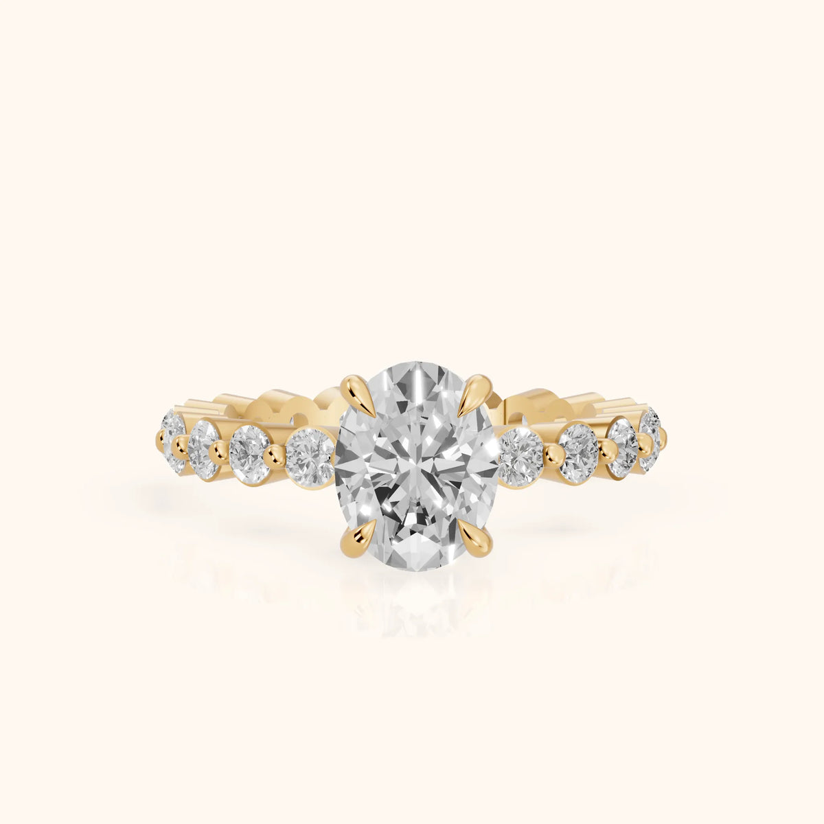 Piper Sidestone Oval Diamond Engagement Ring in Yellow Gold - FrontView.webp