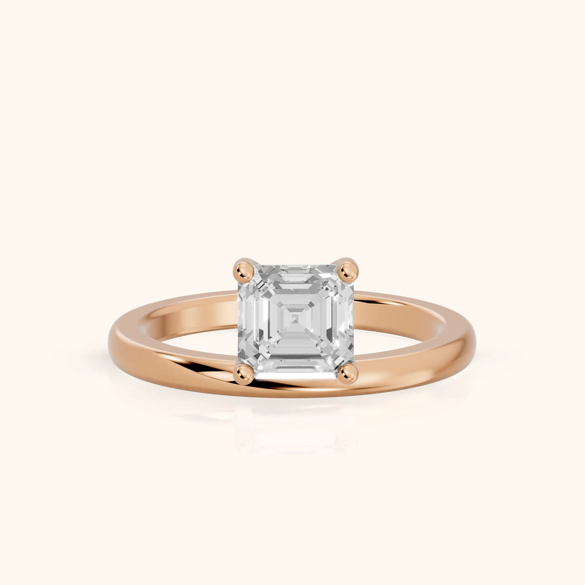 Maisie Four Prong Solitaire Asscher Diamond Engagement Ring in Rose Gold - FrontView.webp