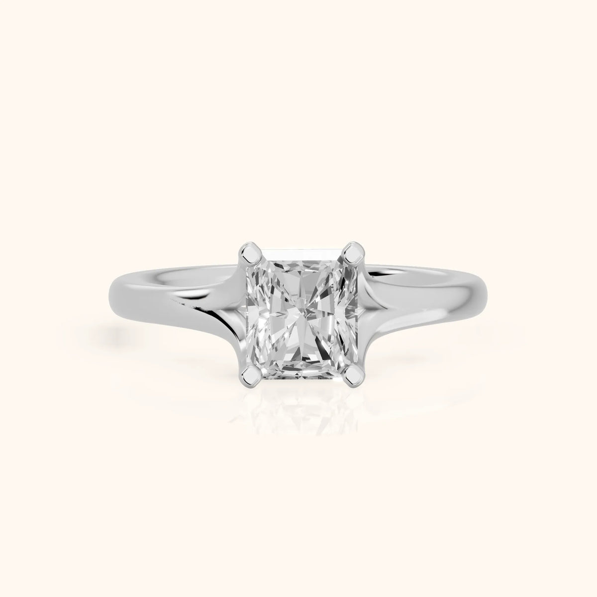 Nell Split Shank Solitaire Radiant Diamond Engagement Ring in Platinum - FrontView.webp