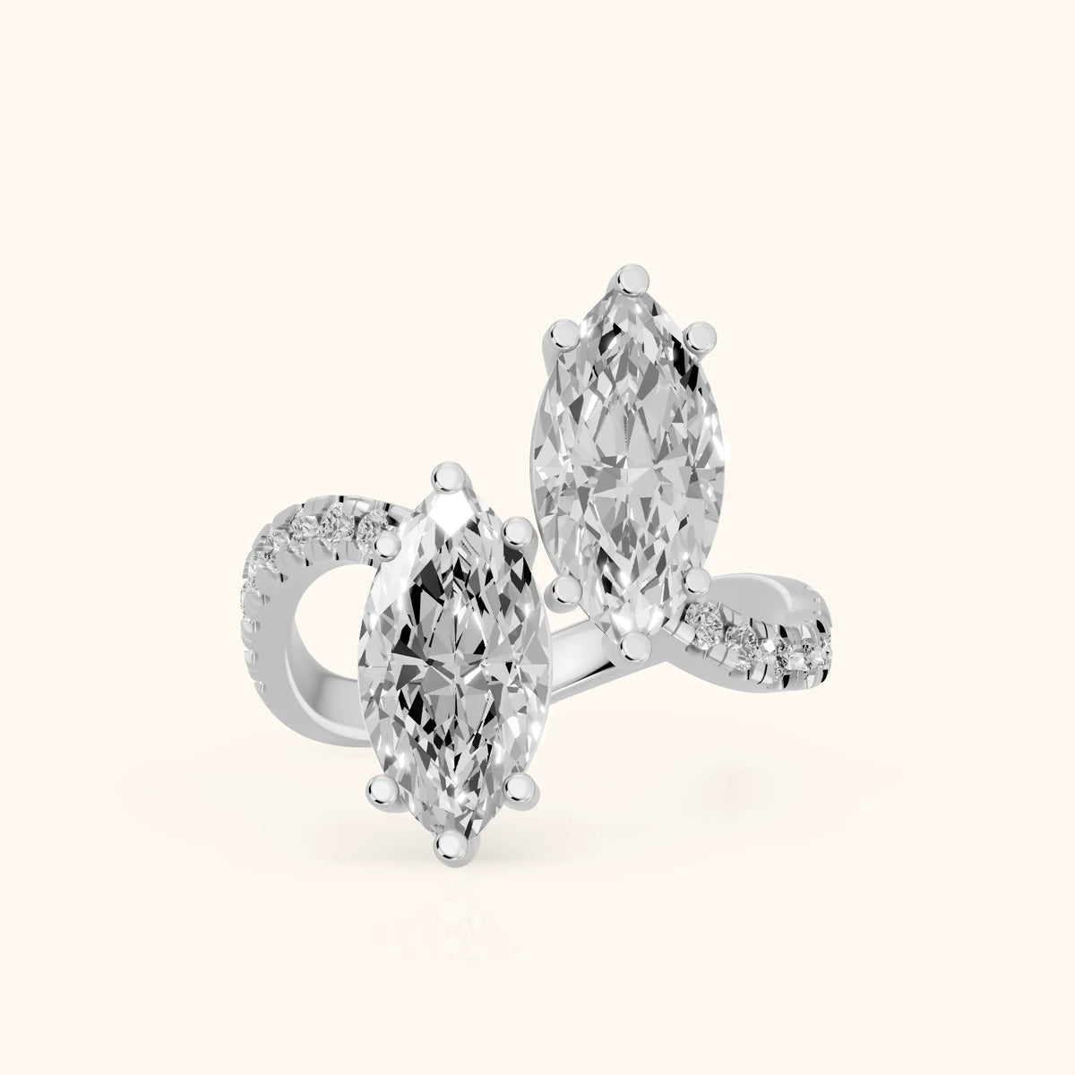 Lottie Two-Stone Bypass Marquise Diamond Engagement Ring in White Gold - FrontView.webp