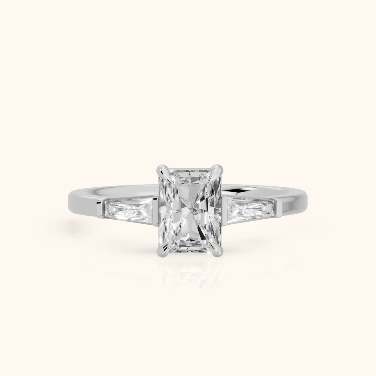 Winnie Three-Stone Radiant Diamond Engagement Ring in Platinum - FrontView.webp
