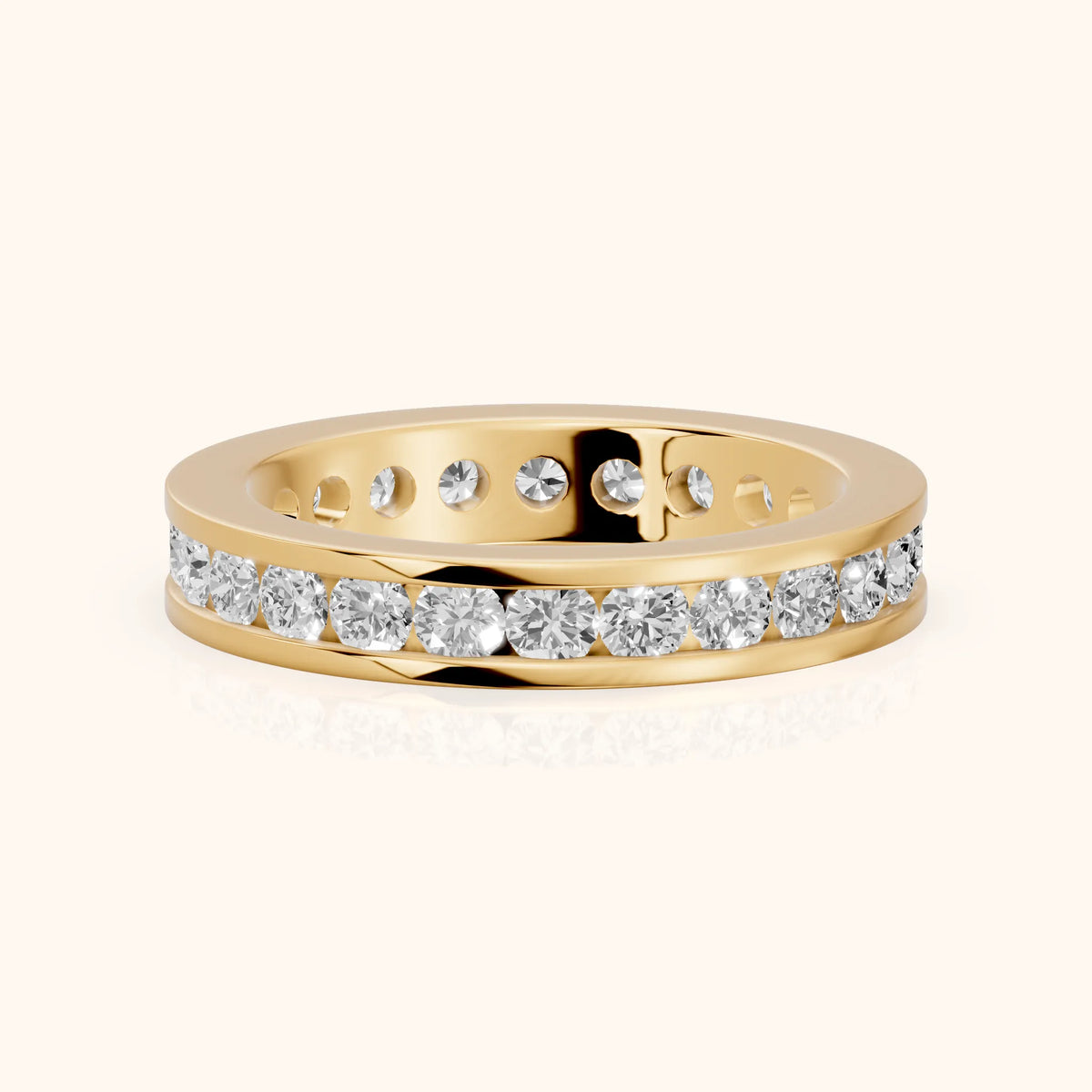 Ayana Channel Set Round Diamond Eternity Band in Yellow Gold - FrontView