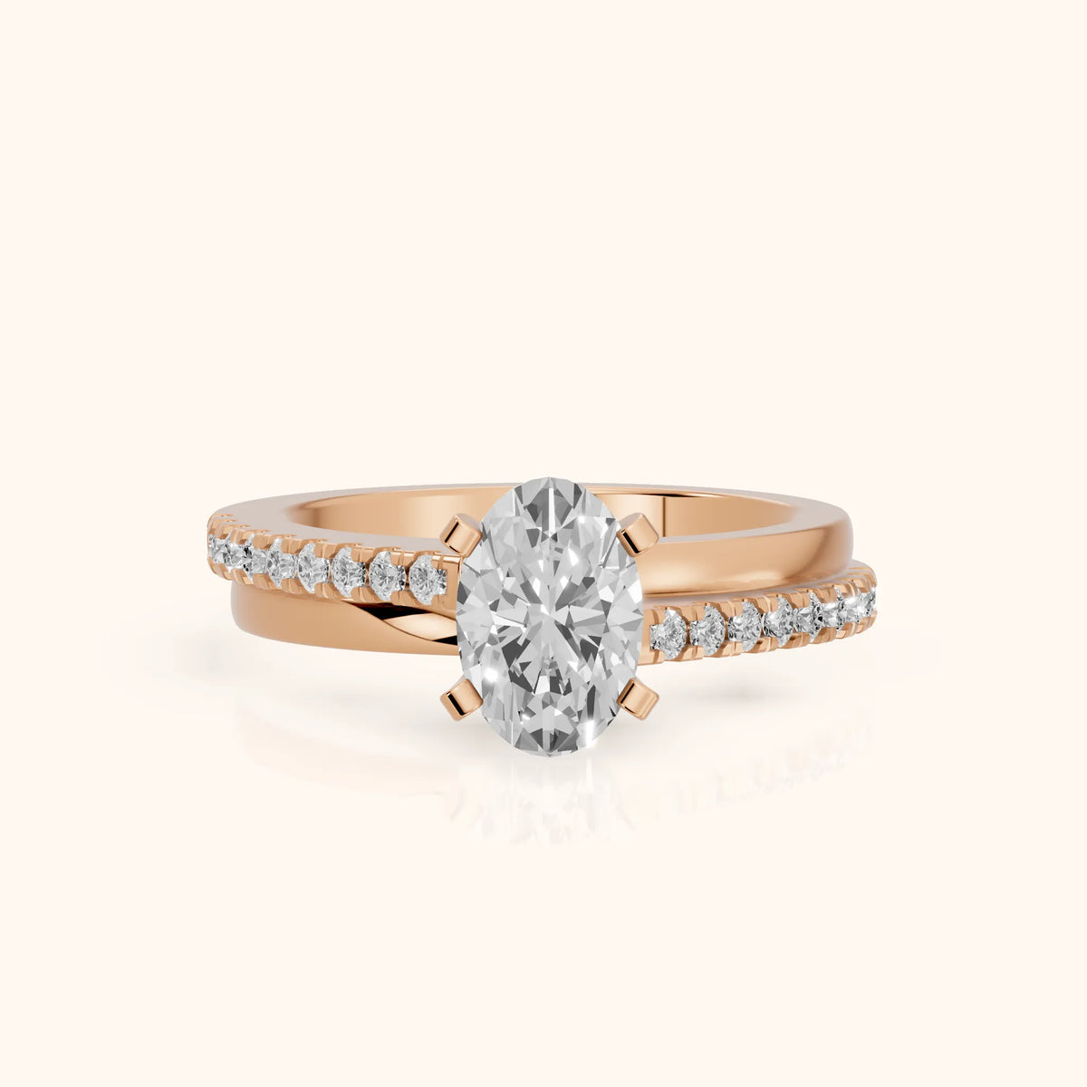 Edith Criss Cross Pavé Oval Diamond Engagement Ring in Rose Gold - FrontView.webp