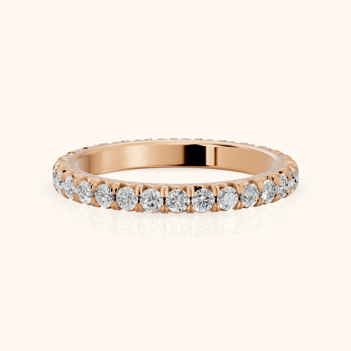 Lia French Pavé Round Diamond Eternity Band in Rose Gold - FrontView