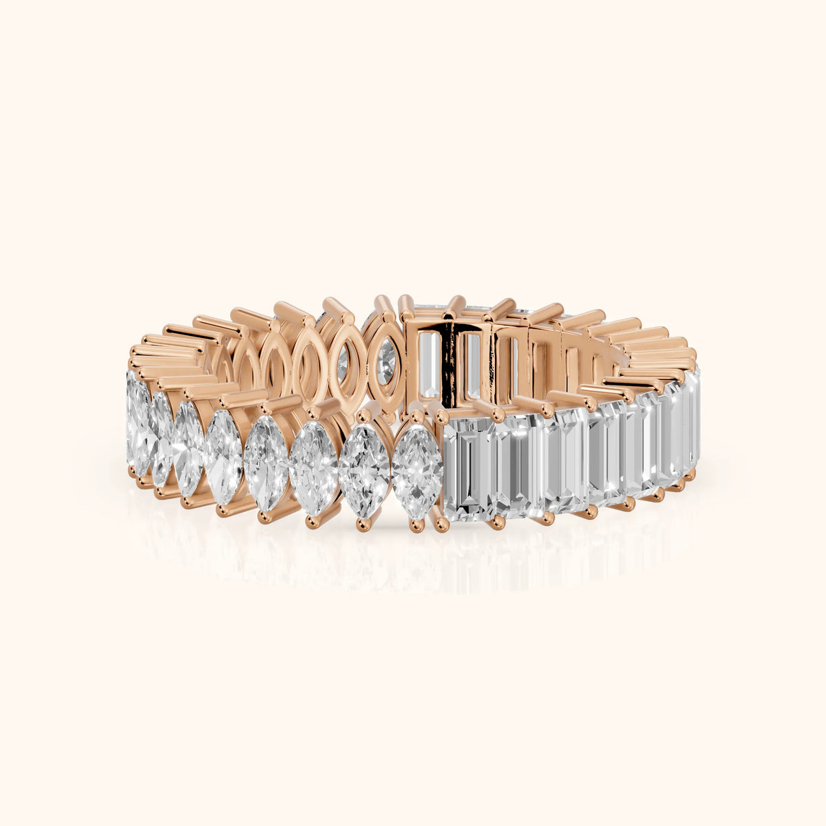 Maite Shared Prong Marquise & Baguette Diamond Eternity Band in Rose Gold - FrontView