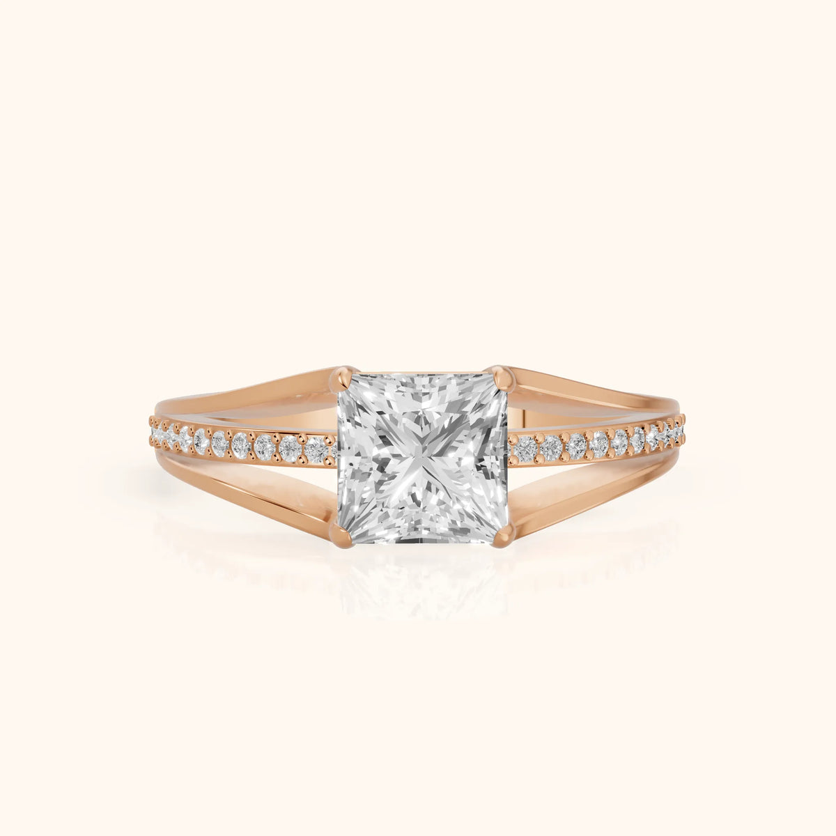 Lucinda Split Shank Princess Diamond Engagement Ring in Rose Gold - FrontView.webp