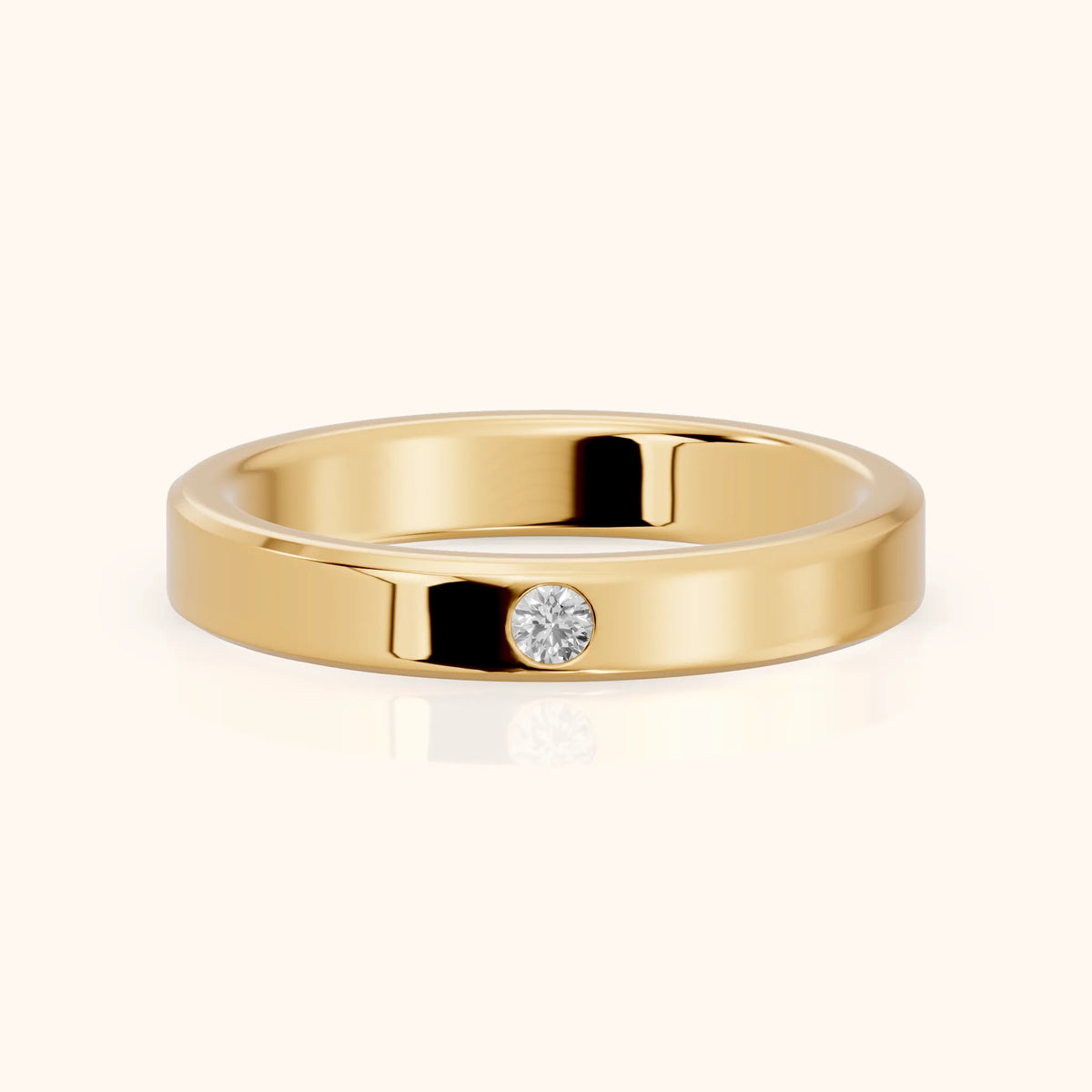 Kiara Classic Bezel Round Diamond Wedding Band in Yellow Gold - FrontView