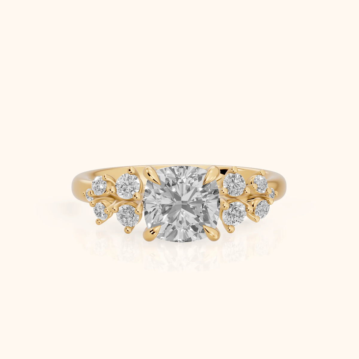 Mirabelle Cluster Cushion Diamond Engagement Ring in Yellow Gold - FrontView.webp