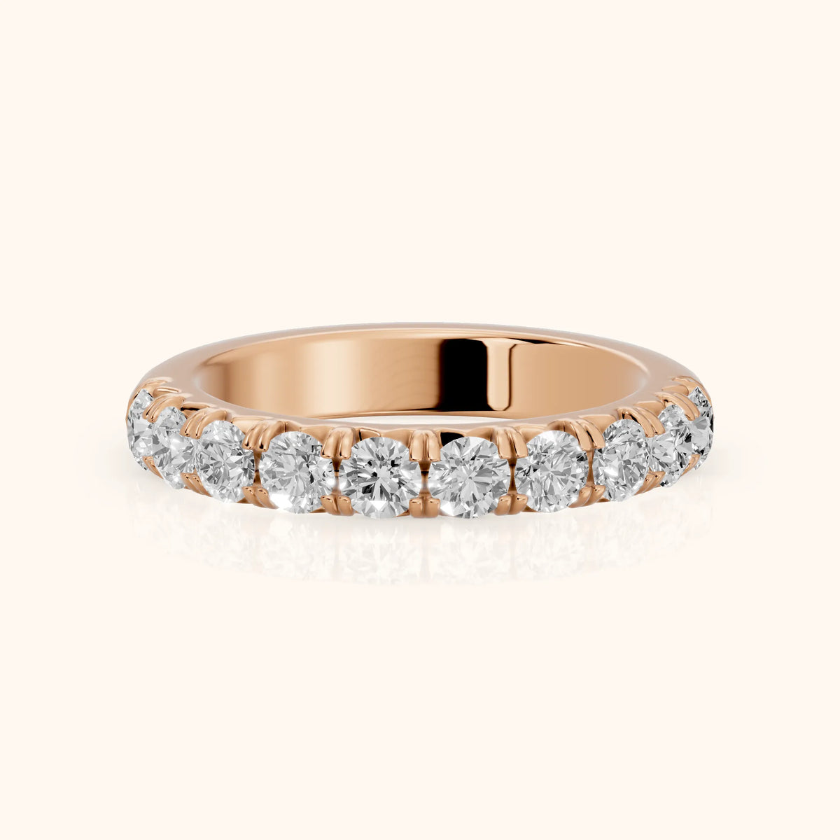 Joelle Shared Prong Round Diamond Half Eternity Band in Rose Gold - FrontView