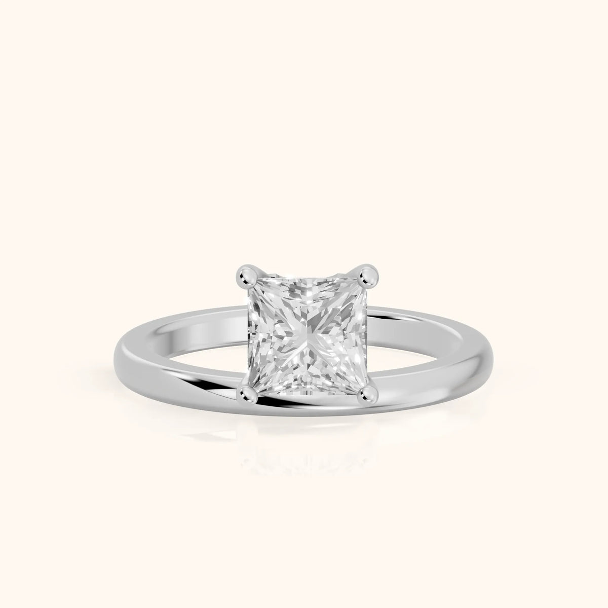 Maisie Four Prong Solitaire Princess Diamond Engagement Ring in Silver - FrontView.webp