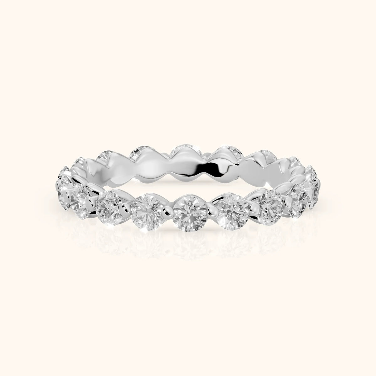 Roshni Shared Prong Round Diamond Eternity Band in Platinum - FrontView