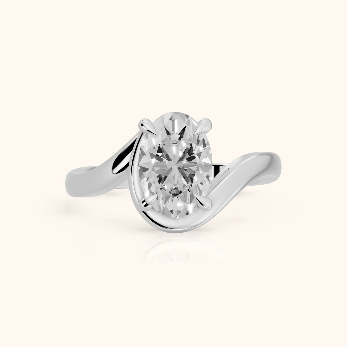 Margaux Bypass Solitaire Oval Diamond Engagement Ring in Platinum - FrontView.webp