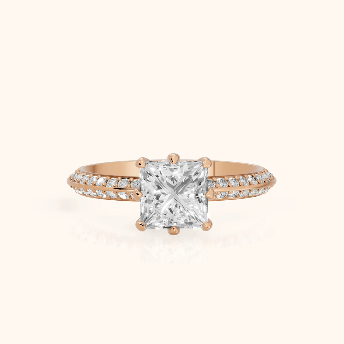 Meredith Knife Edge Pavé Princess Diamond Engagement Ring in Rose Gold - FrontView.webp