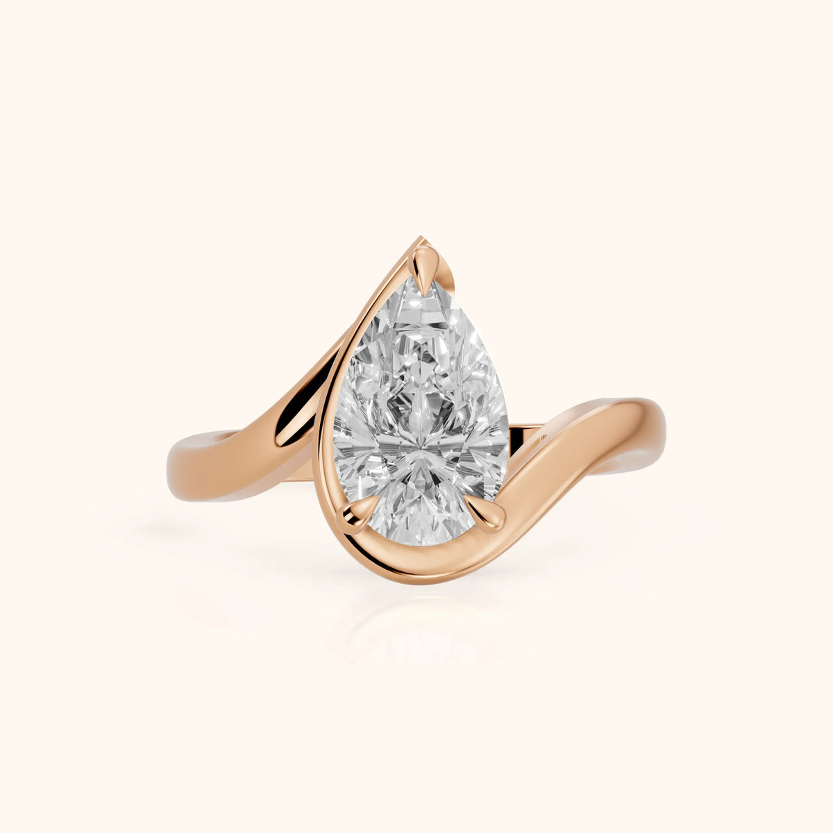 Margaux Bypass Solitaire Pear Diamond Engagement Ring in Rose Gold - FrontView.webp