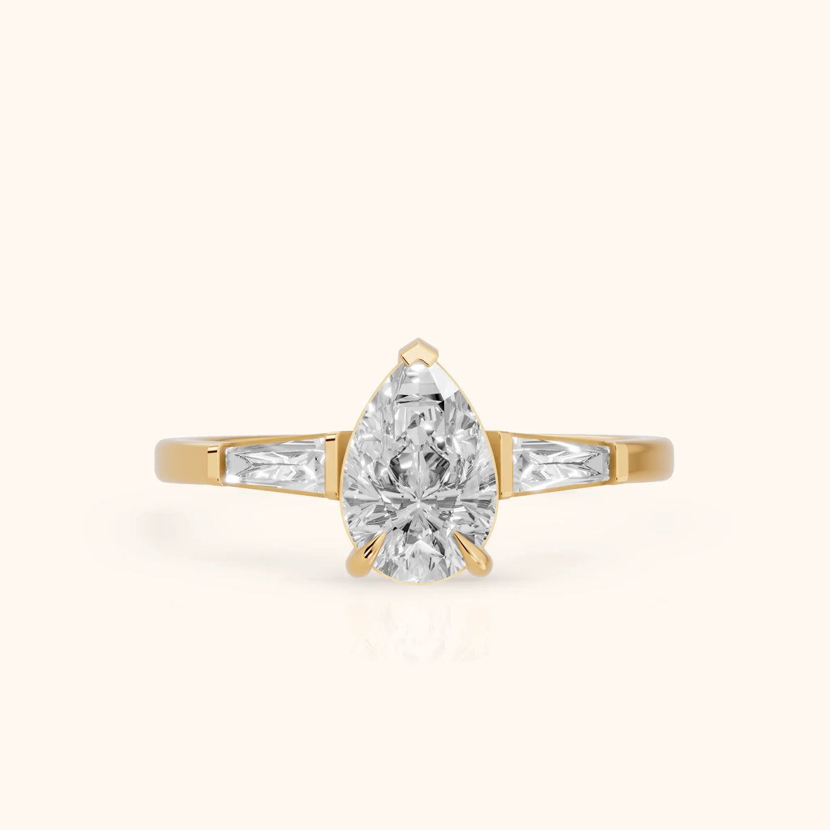 Winnie Three-Stone Pear Diamond Engagement Ring in Yellow Gold - FrontView.webp