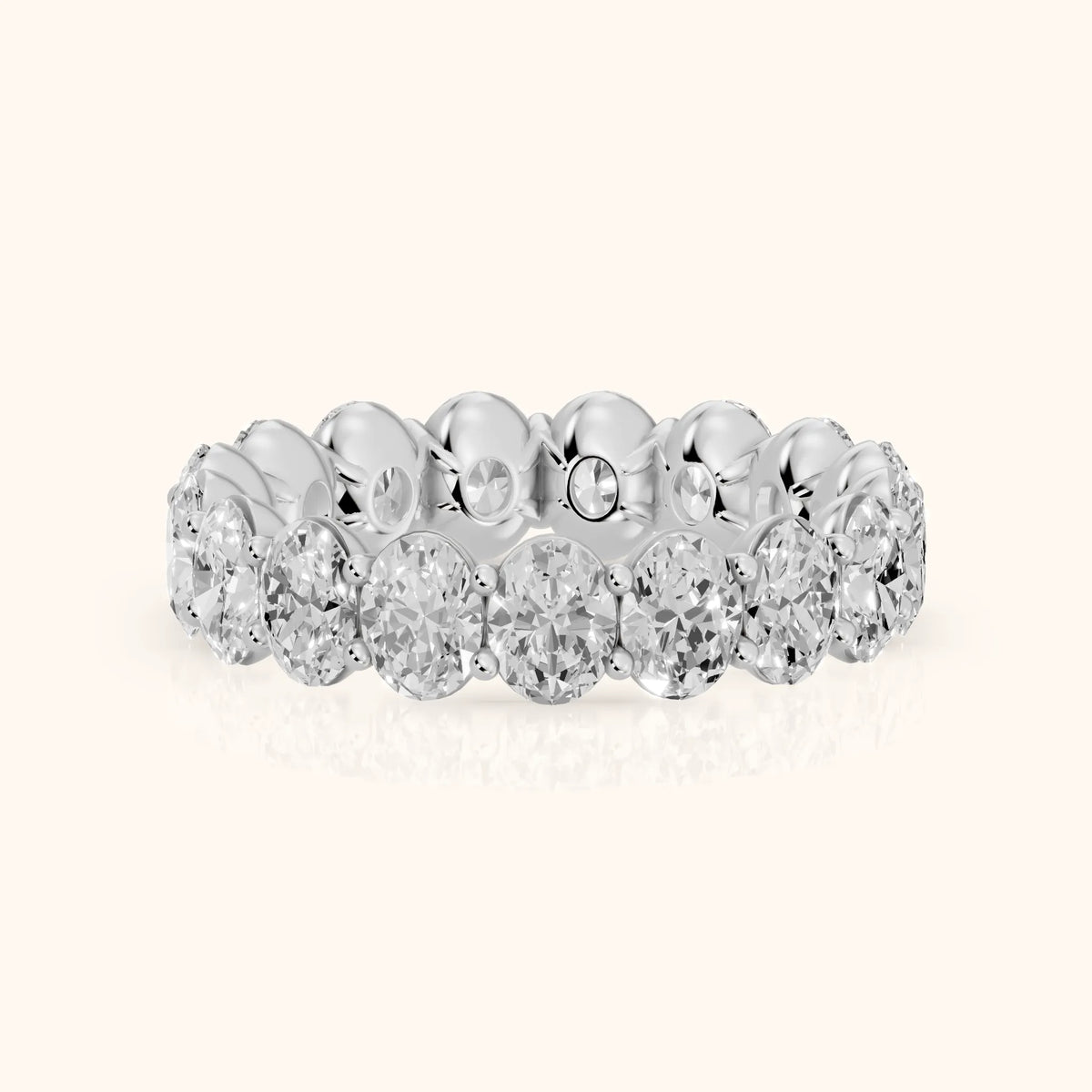 Neha Shared Prong Oval Diamond Eternity Band in Silver - FrontView