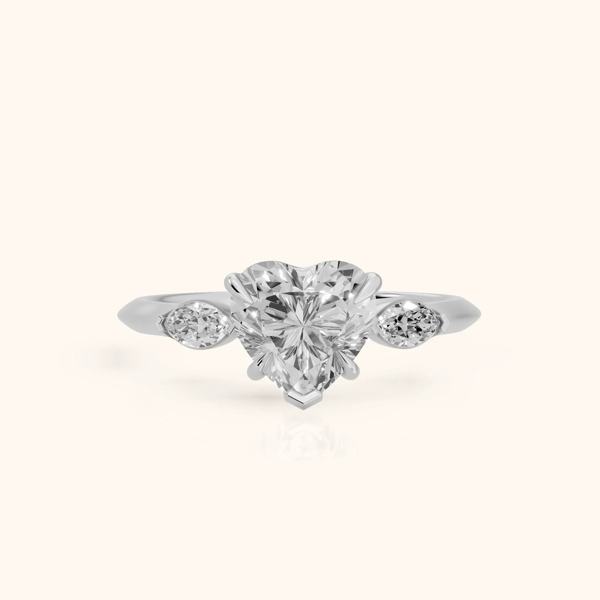 Lyra Three-Stone Heart Diamond Engagement Ring in Silver - FrontView.webp