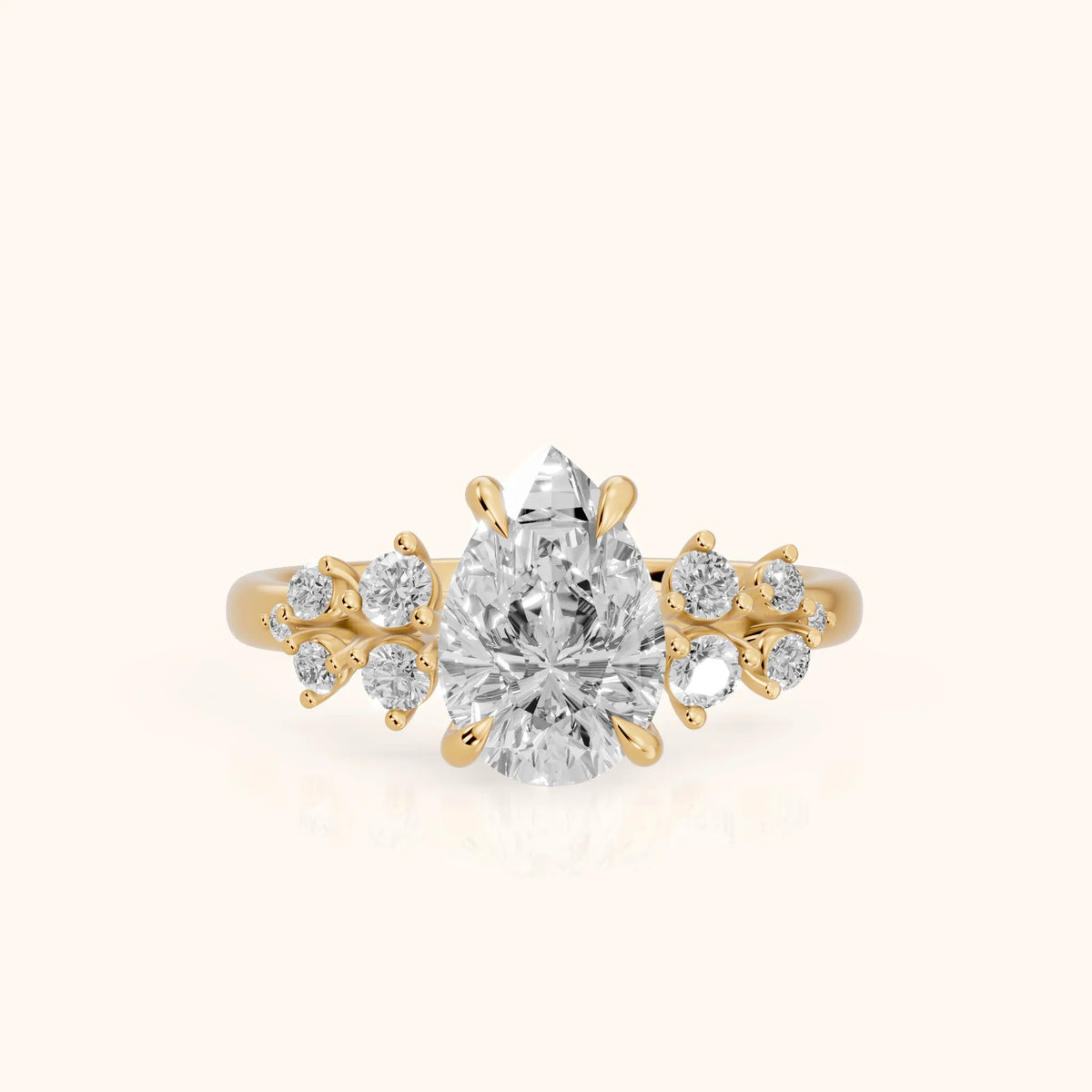 Mirabelle Cluster Pear Diamond Engagement Ring in Yellow Gold - FrontView.webp