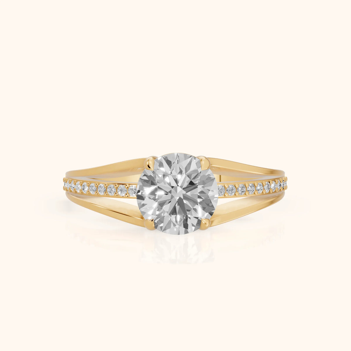 Lucinda Split Shank Round Diamond Engagement Ring in Yellow Gold - FrontView.webp