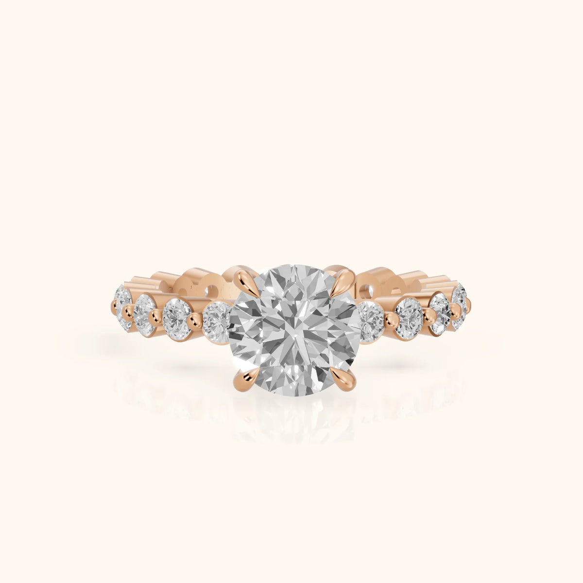 Piper Sidestone Round Diamond Engagement Ring in Rose Gold - FrontView.webp