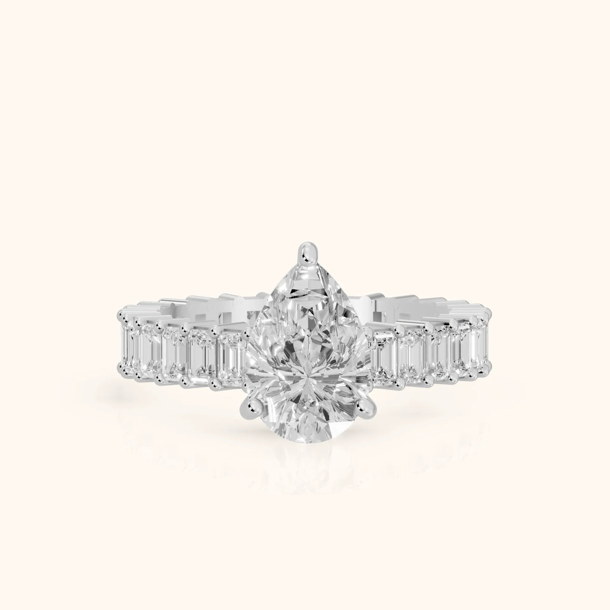 Mallory Shared Prong Pear Diamond Engagement Ring in Silver - FrontView.webp